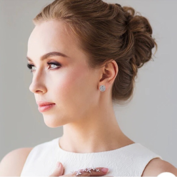 Ariel 18k White Gold Plated Halo Stud Earrings with CZ Crystals - Picture 5 of 5